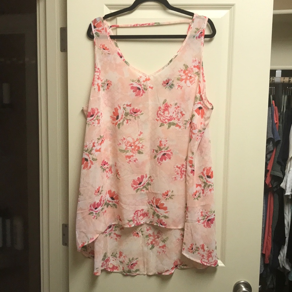 Hi-lo sheer floral tank top